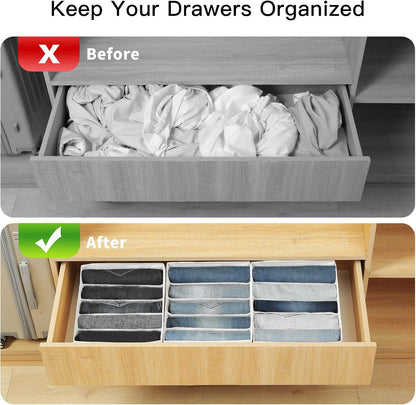 Pants Jeans Organizer for Closet, 4 Pack Drawer Organizers for Clothing, 5 Grids Wardrobe Clothes Storage for Deep Drawer, T-Shirts, Legging, Short