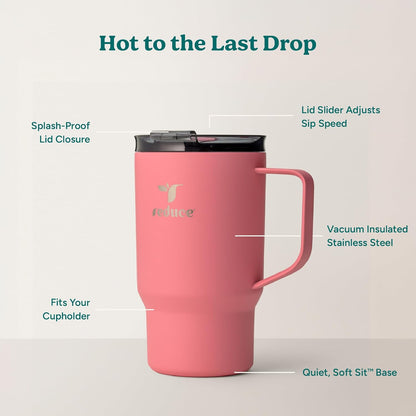 24 oz Hot1 Vacuum Insulated Mug for Hot Tea, Coffee and Other Hot Drinks - With Flo-Motion Lid and Handle, Single-Serve and Cupholder Friendly, Keeps Drinks Hot for up to 8 Hrs, Java
