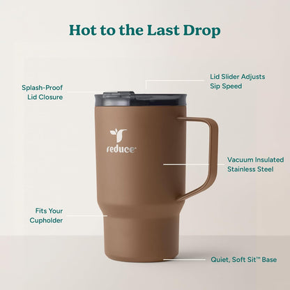 24 oz Hot1 Vacuum Insulated Mug for Hot Tea, Coffee and Other Hot Drinks - With Flo-Motion Lid and Handle, Single-Serve and Cupholder Friendly, Keeps Drinks Hot for up to 8 Hrs, Java