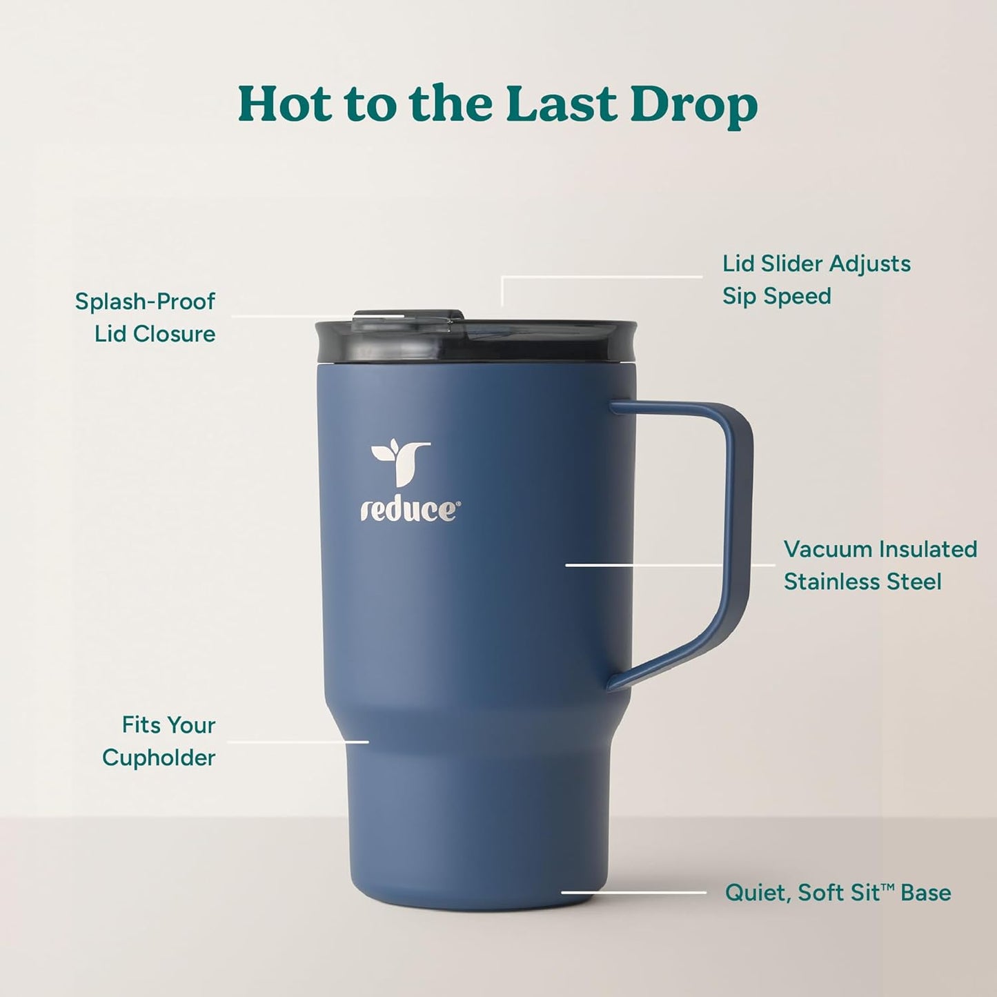 24 oz Hot1 Vacuum Insulated Mug for Hot Tea, Coffee and Other Hot Drinks - With Flo-Motion Lid and Handle, Single-Serve and Cupholder Friendly, Keeps Drinks Hot for up to 8 Hrs, Java