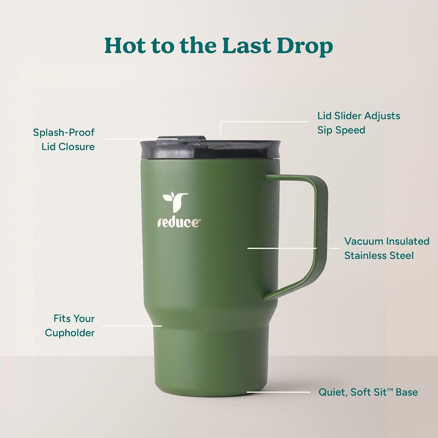 24 oz Hot1 Vacuum Insulated Mug for Hot Tea, Coffee and Other Hot Drinks - With Flo-Motion Lid and Handle, Single-Serve and Cupholder Friendly, Keeps Drinks Hot for up to 8 Hrs, Java