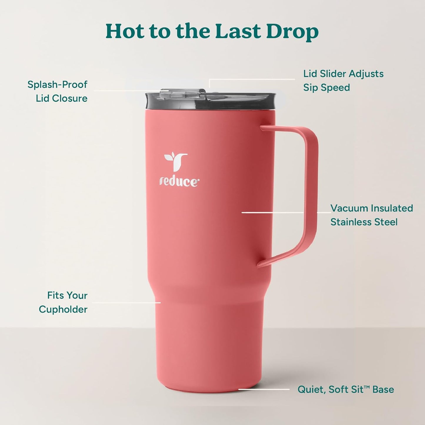 24 oz Hot1 Vacuum Insulated Mug for Hot Tea, Coffee and Other Hot Drinks - With Flo-Motion Lid and Handle, Single-Serve and Cupholder Friendly, Keeps Drinks Hot for up to 8 Hrs, Java