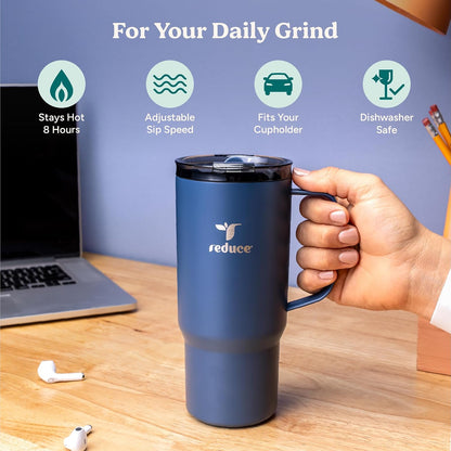 24 oz Hot1 Vacuum Insulated Mug for Hot Tea, Coffee and Other Hot Drinks - With Flo-Motion Lid and Handle, Single-Serve and Cupholder Friendly, Keeps Drinks Hot for up to 8 Hrs, Java