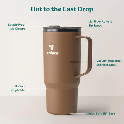 24 oz Hot1 Vacuum Insulated Mug for Hot Tea, Coffee and Other Hot Drinks - With Flo-Motion Lid and Handle, Single-Serve and Cupholder Friendly, Keeps Drinks Hot for up to 8 Hrs, Java