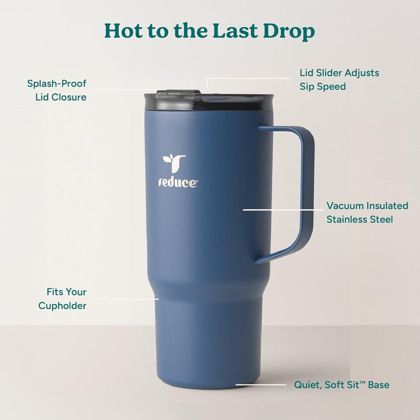 24 oz Hot1 Vacuum Insulated Mug for Hot Tea, Coffee and Other Hot Drinks - With Flo-Motion Lid and Handle, Single-Serve and Cupholder Friendly, Keeps Drinks Hot for up to 8 Hrs, Java