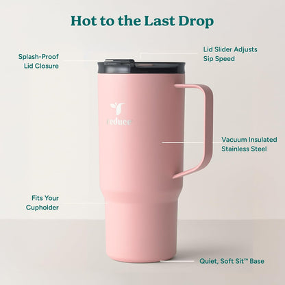 24 oz Hot1 Vacuum Insulated Mug for Hot Tea, Coffee and Other Hot Drinks - With Flo-Motion Lid and Handle, Single-Serve and Cupholder Friendly, Keeps Drinks Hot for up to 8 Hrs, Java