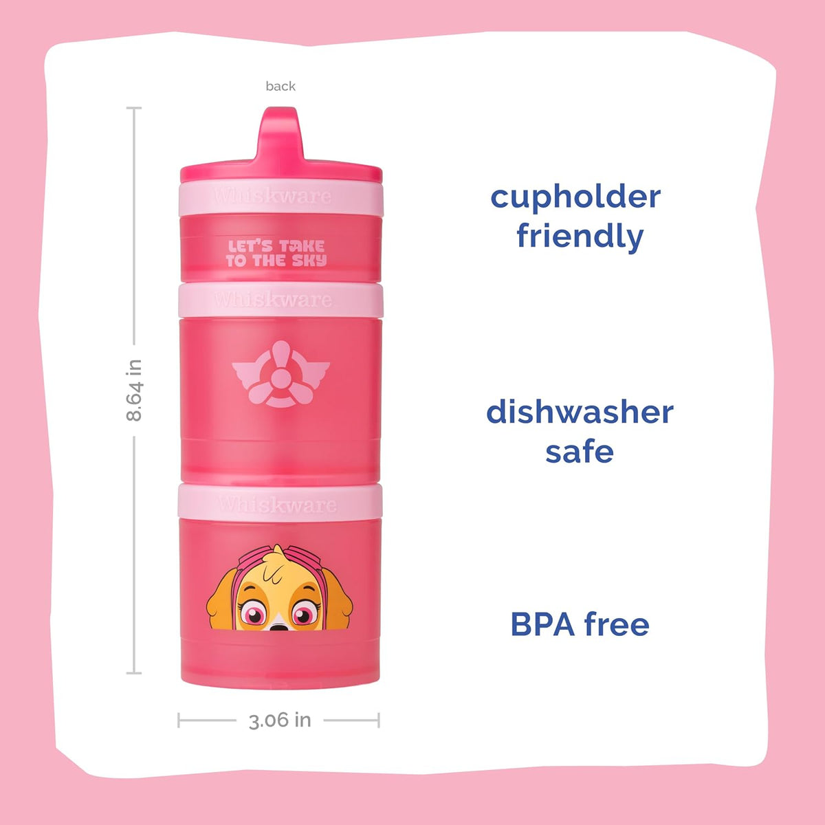 Paw Patrol Stackable Snack Containers for Babies, Kids. and Toddlers, 3 Stackable Snack Cups for School and Travel, Backpack and Cupholder Friendly, Skye