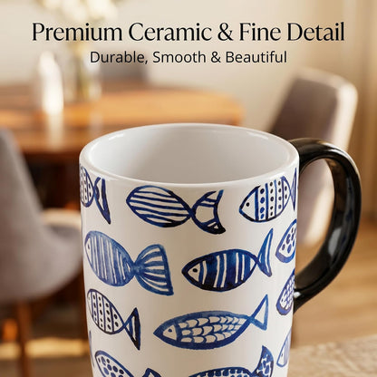 17oz Ceramic Travel Mug with Lid, Boho Floral Coffee Mug | Large Ceramic Coffee Mug • Terracotta Botanical Design • Comfortable Handle • Microwave & Dishwasher Safe • Gift Box