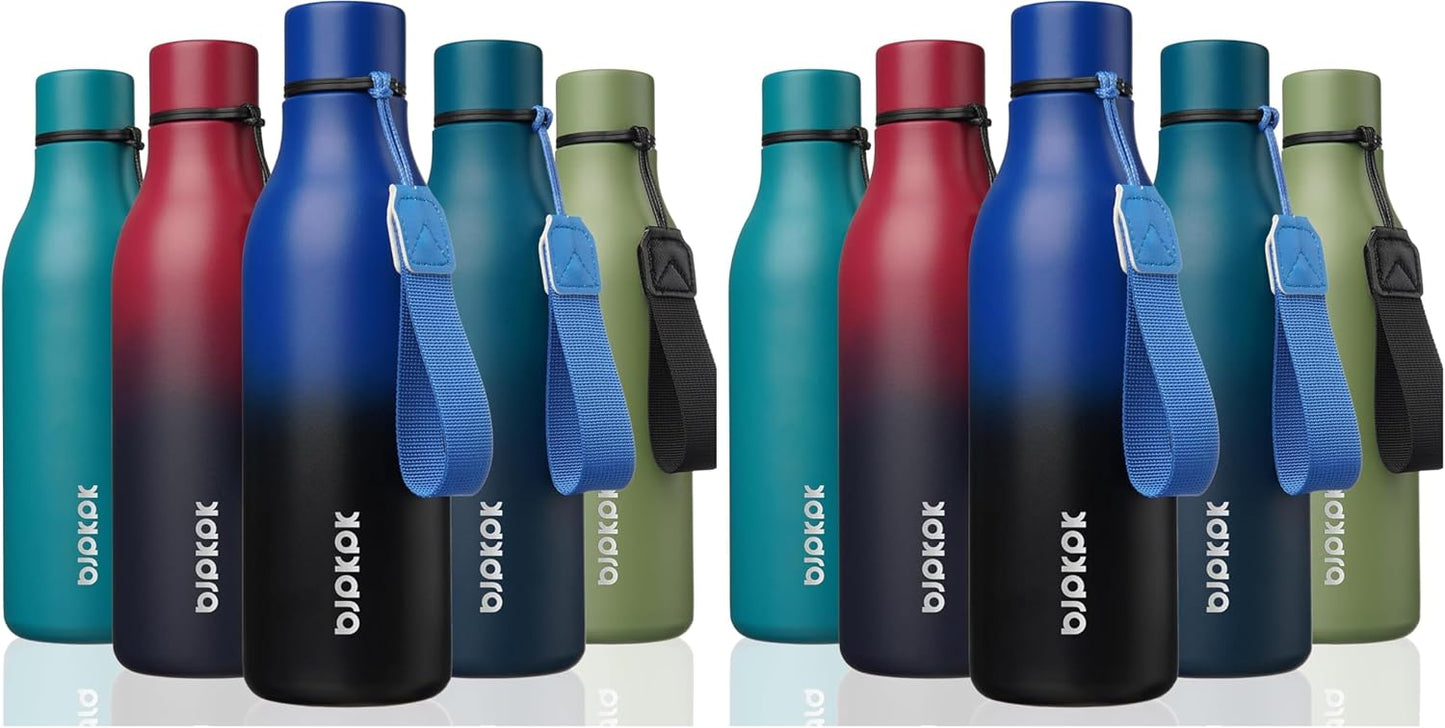 18oz Insulated Water Bottle, Stainless Steel Bottle with Carry Strap | Keep Cold & Hot Vacuum Insulation, Leak-Proof BPA-Free Design, Slim Bottle Fits Most Cup Holders for Gym, Office & Travel - Colors B