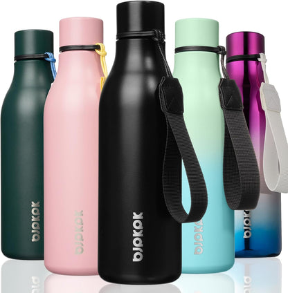 18oz Insulated Water Bottle, Stainless Steel Bottle with Carry Strap | Keep Cold & Hot Vacuum Insulation, Leak-Proof BPA-Free Design, Slim Bottle Fits Most Cup Holders for Gym, Office & Travel - Colors B