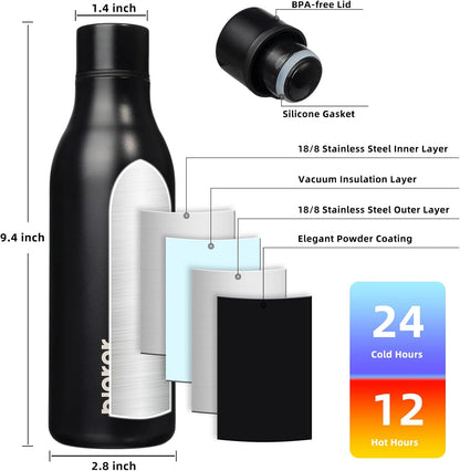 18oz Insulated Water Bottle, Stainless Steel Bottle with Carry Strap | Keep Cold & Hot Vacuum Insulation, Leak-Proof BPA-Free Design, Slim Bottle Fits Most Cup Holders for Gym, Office & Travel - Colors B