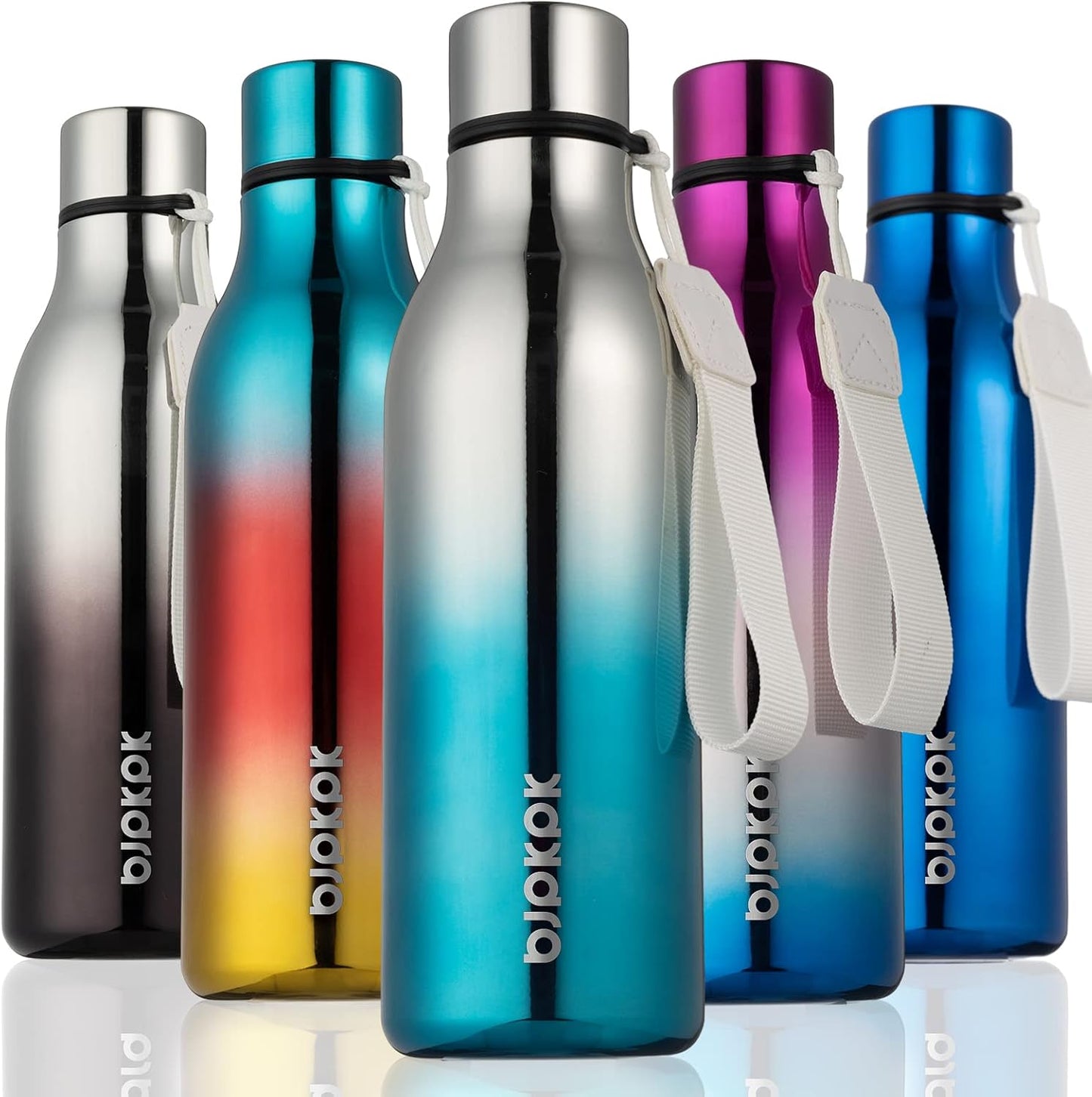 18oz Insulated Water Bottle, Stainless Steel Bottle with Carry Strap | Keep Cold & Hot Vacuum Insulation, Leak-Proof BPA-Free Design, Slim Bottle Fits Most Cup Holders for Gym, Office & Travel - Colors B