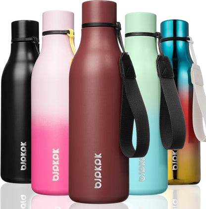 18oz Insulated Water Bottle, Stainless Steel Bottle with Carry Strap | Keep Cold & Hot Vacuum Insulation, Leak-Proof BPA-Free Design, Slim Bottle Fits Most Cup Holders for Gym, Office & Travel - Colors B