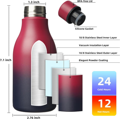 18oz Insulated Water Bottle, Stainless Steel Bottle with Carry Strap | Keep Cold & Hot Vacuum Insulation, Leak-Proof BPA-Free Design, Slim Bottle Fits Most Cup Holders for Gym, Office & Travel - Colors B