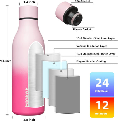 18oz Insulated Water Bottle, Stainless Steel Bottle with Carry Strap | Keep Cold & Hot Vacuum Insulation, Leak-Proof BPA-Free Design, Slim Bottle Fits Most Cup Holders for Gym, Office & Travel - Colors B