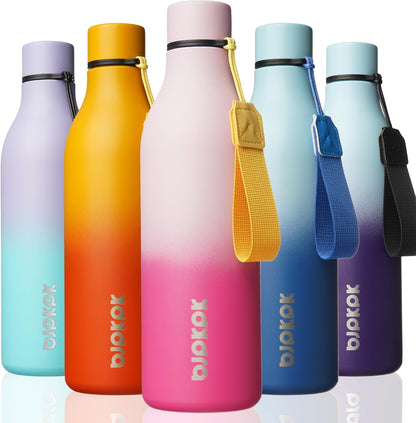 18oz Insulated Water Bottle, Stainless Steel Bottle with Carry Strap | Keep Cold & Hot Vacuum Insulation, Leak-Proof BPA-Free Design, Slim Bottle Fits Most Cup Holders for Gym, Office & Travel - Colors B