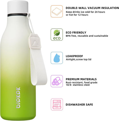 18oz Insulated Water Bottle, Stainless Steel Bottle with Carry Strap | Keep Cold & Hot Vacuum Insulation, Leak-Proof BPA-Free Design, Slim Bottle Fits Most Cup Holders for Gym, Office & Travel - Colors B