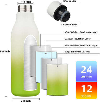 18oz Insulated Water Bottle, Stainless Steel Bottle with Carry Strap | Keep Cold & Hot Vacuum Insulation, Leak-Proof BPA-Free Design, Slim Bottle Fits Most Cup Holders for Gym, Office & Travel - Colors B