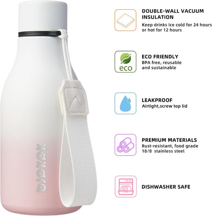18oz Insulated Water Bottle, Stainless Steel Bottle with Carry Strap | Keep Cold & Hot Vacuum Insulation, Leak-Proof BPA-Free Design, Slim Bottle Fits Most Cup Holders for Gym, Office & Travel - Colors B