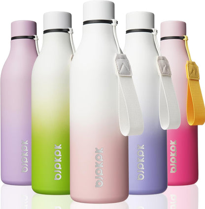 18oz Insulated Water Bottle, Stainless Steel Bottle with Carry Strap | Keep Cold & Hot Vacuum Insulation, Leak-Proof BPA-Free Design, Slim Bottle Fits Most Cup Holders for Gym, Office & Travel - Colors B