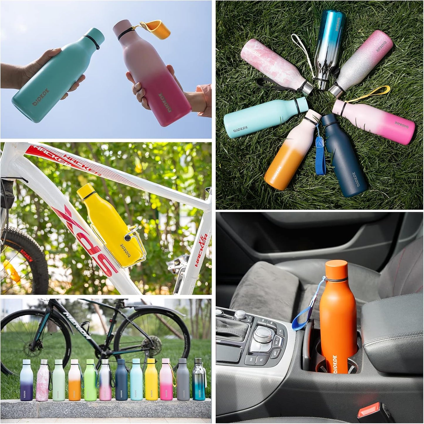 18oz Insulated Water Bottle, Stainless Steel Bottle with Carry Strap | Keep Cold & Hot Vacuum Insulation, Leak-Proof BPA-Free Design, Slim Bottle Fits Most Cup Holders for Gym, Office & Travel - Colors B
