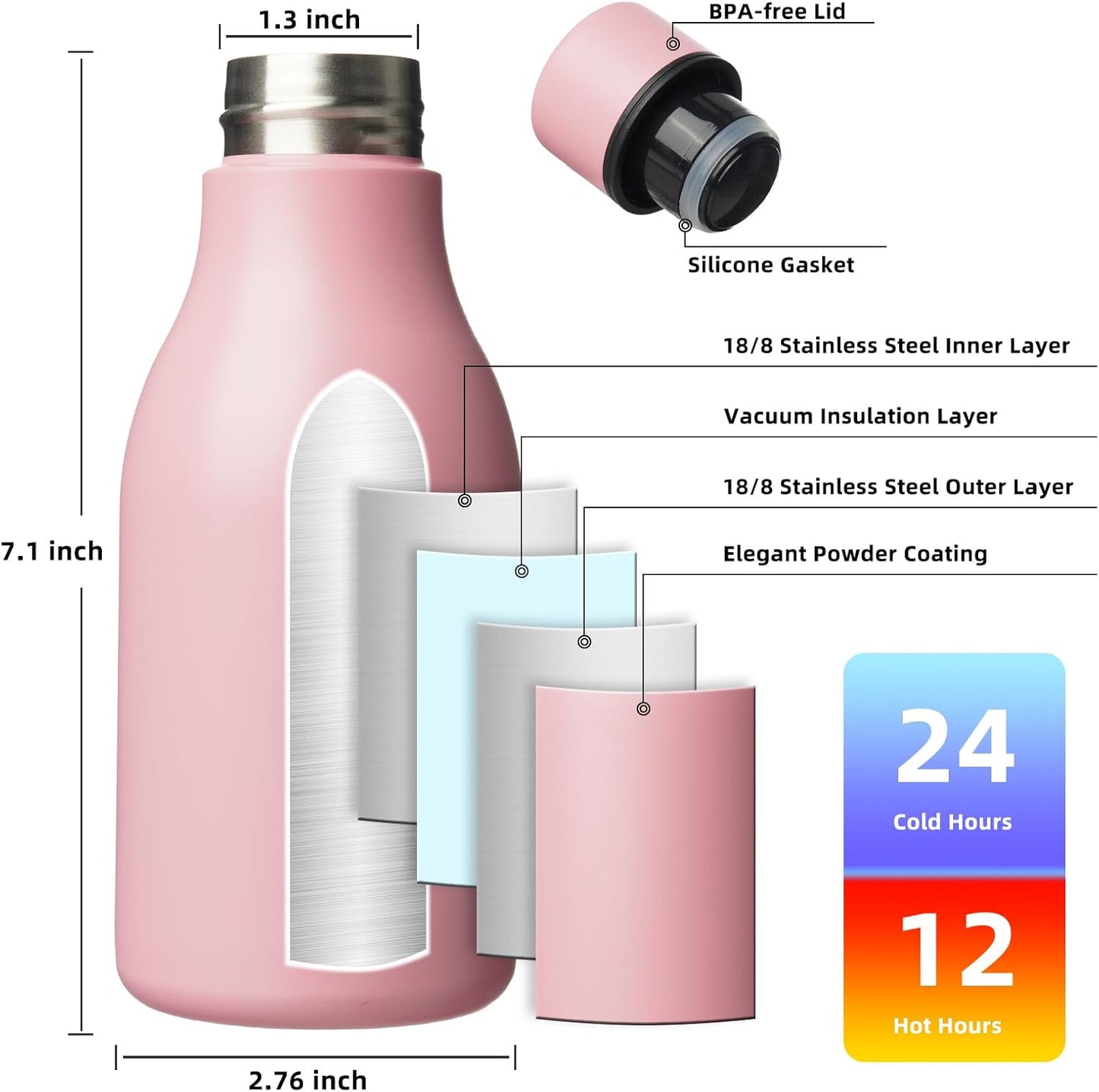18oz Insulated Water Bottle, Stainless Steel Bottle with Carry Strap | Keep Cold & Hot Vacuum Insulation, Leak-Proof BPA-Free Design, Slim Bottle Fits Most Cup Holders for Gym, Office & Travel - Colors B
