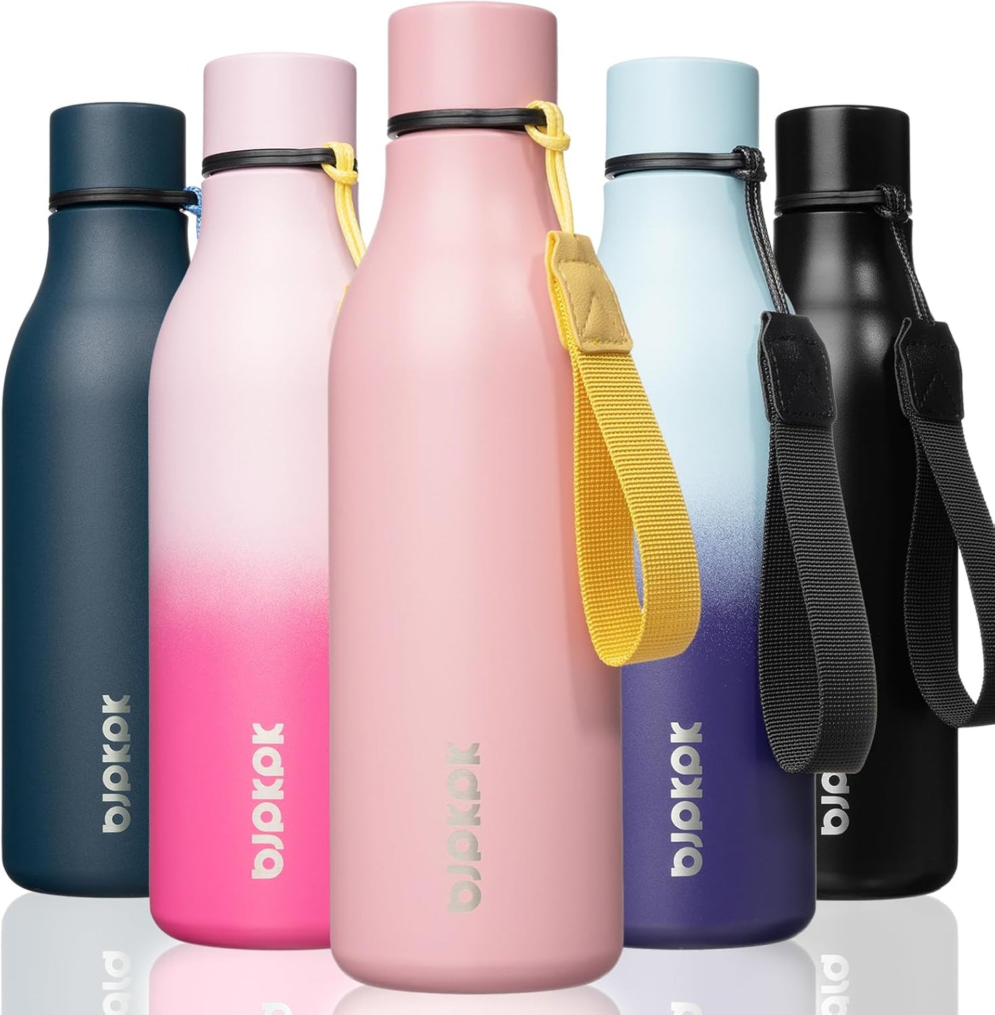 18oz Insulated Water Bottle, Stainless Steel Bottle with Carry Strap | Keep Cold & Hot Vacuum Insulation, Leak-Proof BPA-Free Design, Slim Bottle Fits Most Cup Holders for Gym, Office & Travel - Colors B