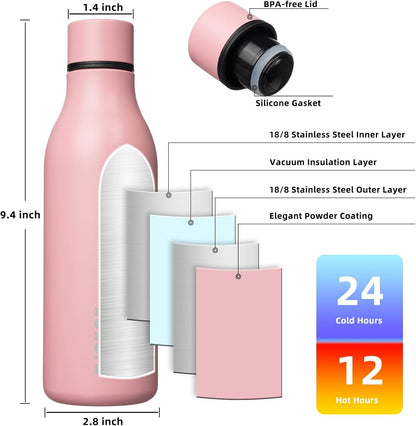18oz Insulated Water Bottle, Stainless Steel Bottle with Carry Strap | Keep Cold & Hot Vacuum Insulation, Leak-Proof BPA-Free Design, Slim Bottle Fits Most Cup Holders for Gym, Office & Travel - Colors B