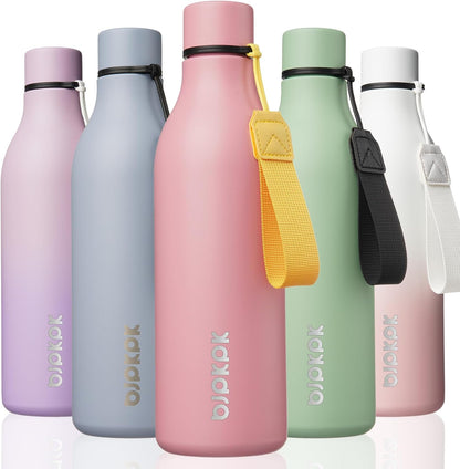18oz Insulated Water Bottle, Stainless Steel Bottle with Carry Strap | Keep Cold & Hot Vacuum Insulation, Leak-Proof BPA-Free Design, Slim Bottle Fits Most Cup Holders for Gym, Office & Travel - Colors B