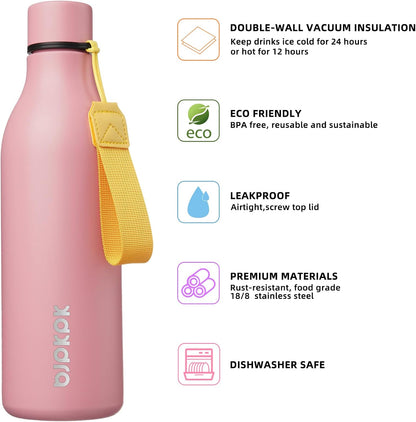 18oz Insulated Water Bottle, Stainless Steel Bottle with Carry Strap | Keep Cold & Hot Vacuum Insulation, Leak-Proof BPA-Free Design, Slim Bottle Fits Most Cup Holders for Gym, Office & Travel - Colors B