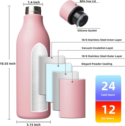 18oz Insulated Water Bottle, Stainless Steel Bottle with Carry Strap | Keep Cold & Hot Vacuum Insulation, Leak-Proof BPA-Free Design, Slim Bottle Fits Most Cup Holders for Gym, Office & Travel - Colors B