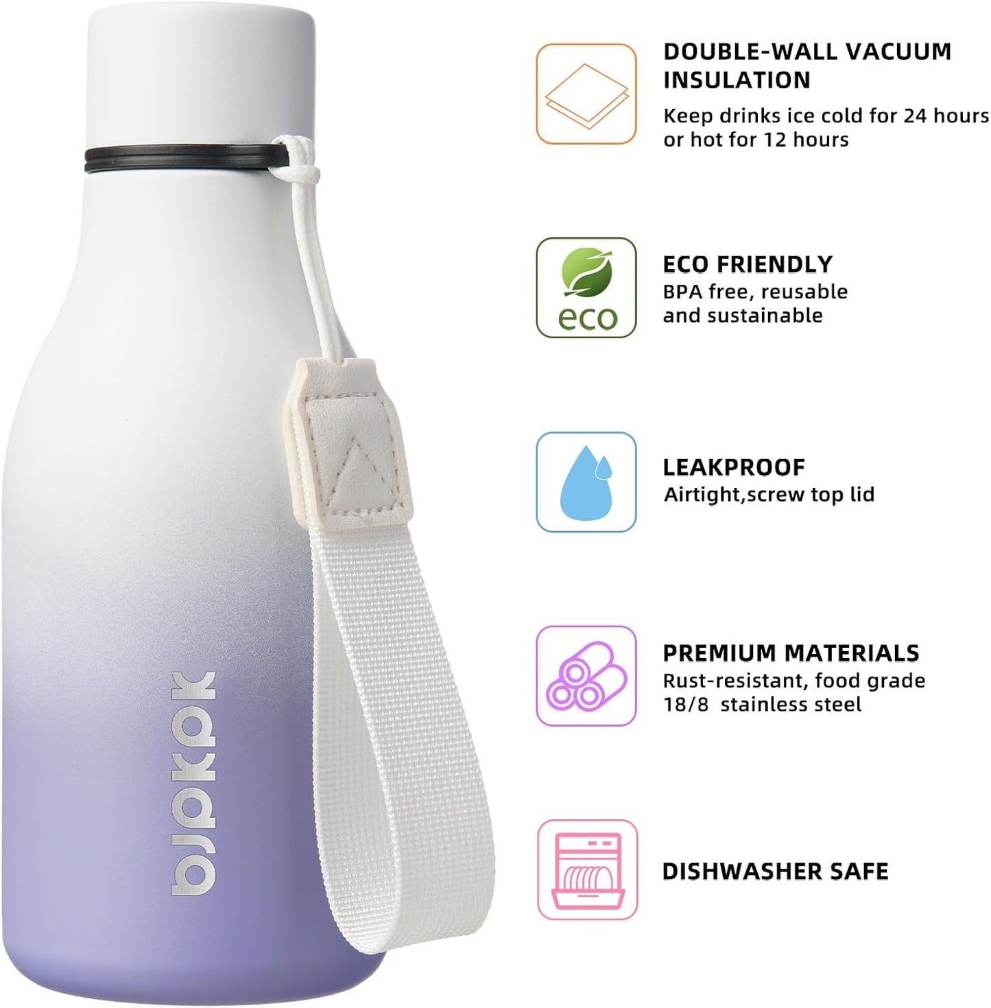 18oz Insulated Water Bottle, Stainless Steel Bottle with Carry Strap | Keep Cold & Hot Vacuum Insulation, Leak-Proof BPA-Free Design, Slim Bottle Fits Most Cup Holders for Gym, Office & Travel - Colors B