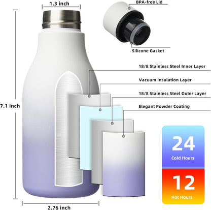 18oz Insulated Water Bottle, Stainless Steel Bottle with Carry Strap | Keep Cold & Hot Vacuum Insulation, Leak-Proof BPA-Free Design, Slim Bottle Fits Most Cup Holders for Gym, Office & Travel - Colors B