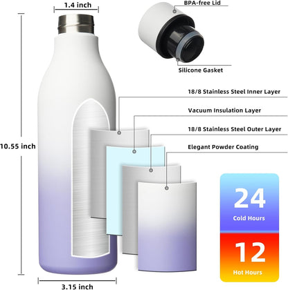 18oz Insulated Water Bottle, Stainless Steel Bottle with Carry Strap | Keep Cold & Hot Vacuum Insulation, Leak-Proof BPA-Free Design, Slim Bottle Fits Most Cup Holders for Gym, Office & Travel - Colors B