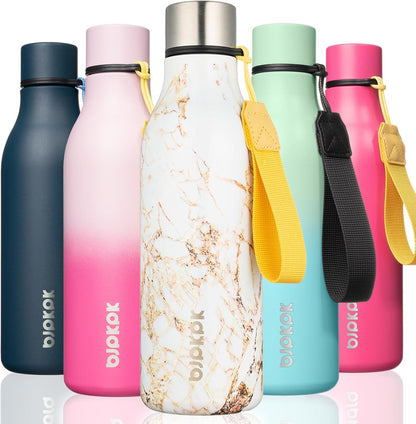 18oz Insulated Water Bottle, Stainless Steel Bottle with Carry Strap | Keep Cold & Hot Vacuum Insulation, Leak-Proof BPA-Free Design, Slim Bottle Fits Most Cup Holders for Gym, Office & Travel - Colors B