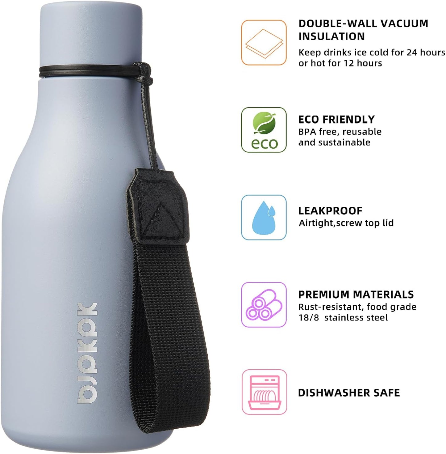 18oz Insulated Water Bottle, Stainless Steel Bottle with Carry Strap | Keep Cold & Hot Vacuum Insulation, Leak-Proof BPA-Free Design, Slim Bottle Fits Most Cup Holders for Gym, Office & Travel - Colors B