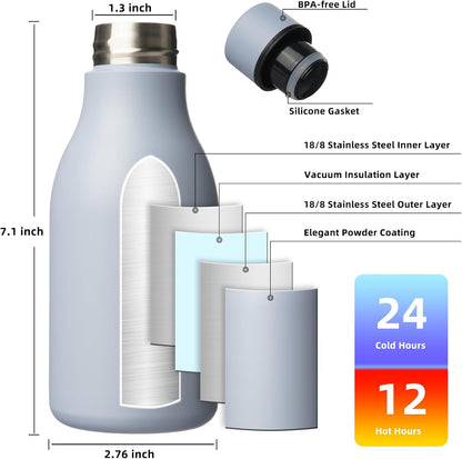18oz Insulated Water Bottle, Stainless Steel Bottle with Carry Strap | Keep Cold & Hot Vacuum Insulation, Leak-Proof BPA-Free Design, Slim Bottle Fits Most Cup Holders for Gym, Office & Travel - Colors B