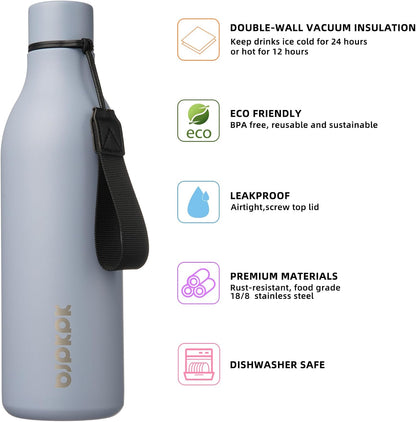 18oz Insulated Water Bottle, Stainless Steel Bottle with Carry Strap | Keep Cold & Hot Vacuum Insulation, Leak-Proof BPA-Free Design, Slim Bottle Fits Most Cup Holders for Gym, Office & Travel - Colors B