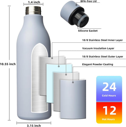 18oz Insulated Water Bottle, Stainless Steel Bottle with Carry Strap | Keep Cold & Hot Vacuum Insulation, Leak-Proof BPA-Free Design, Slim Bottle Fits Most Cup Holders for Gym, Office & Travel - Colors B