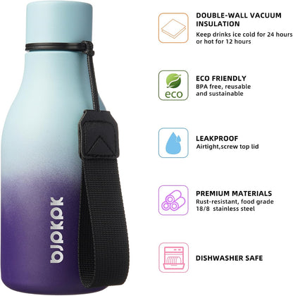18oz Insulated Water Bottle, Stainless Steel Bottle with Carry Strap | Keep Cold & Hot Vacuum Insulation, Leak-Proof BPA-Free Design, Slim Bottle Fits Most Cup Holders for Gym, Office & Travel - Colors B
