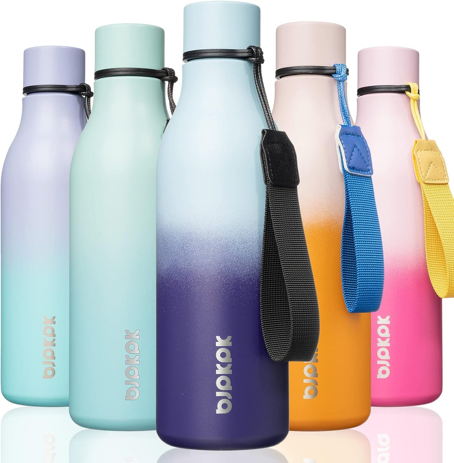 18oz Insulated Water Bottle, Stainless Steel Bottle with Carry Strap | Keep Cold & Hot Vacuum Insulation, Leak-Proof BPA-Free Design, Slim Bottle Fits Most Cup Holders for Gym, Office & Travel - Colors B