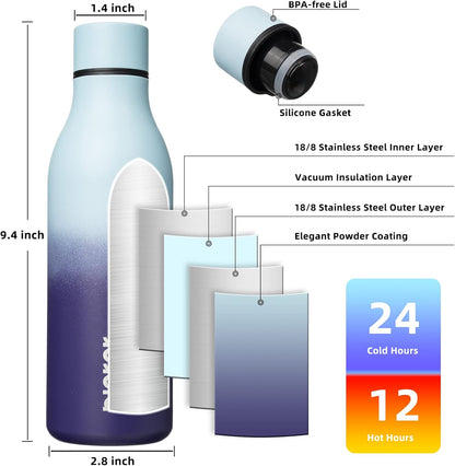 18oz Insulated Water Bottle, Stainless Steel Bottle with Carry Strap | Keep Cold & Hot Vacuum Insulation, Leak-Proof BPA-Free Design, Slim Bottle Fits Most Cup Holders for Gym, Office & Travel - Colors B