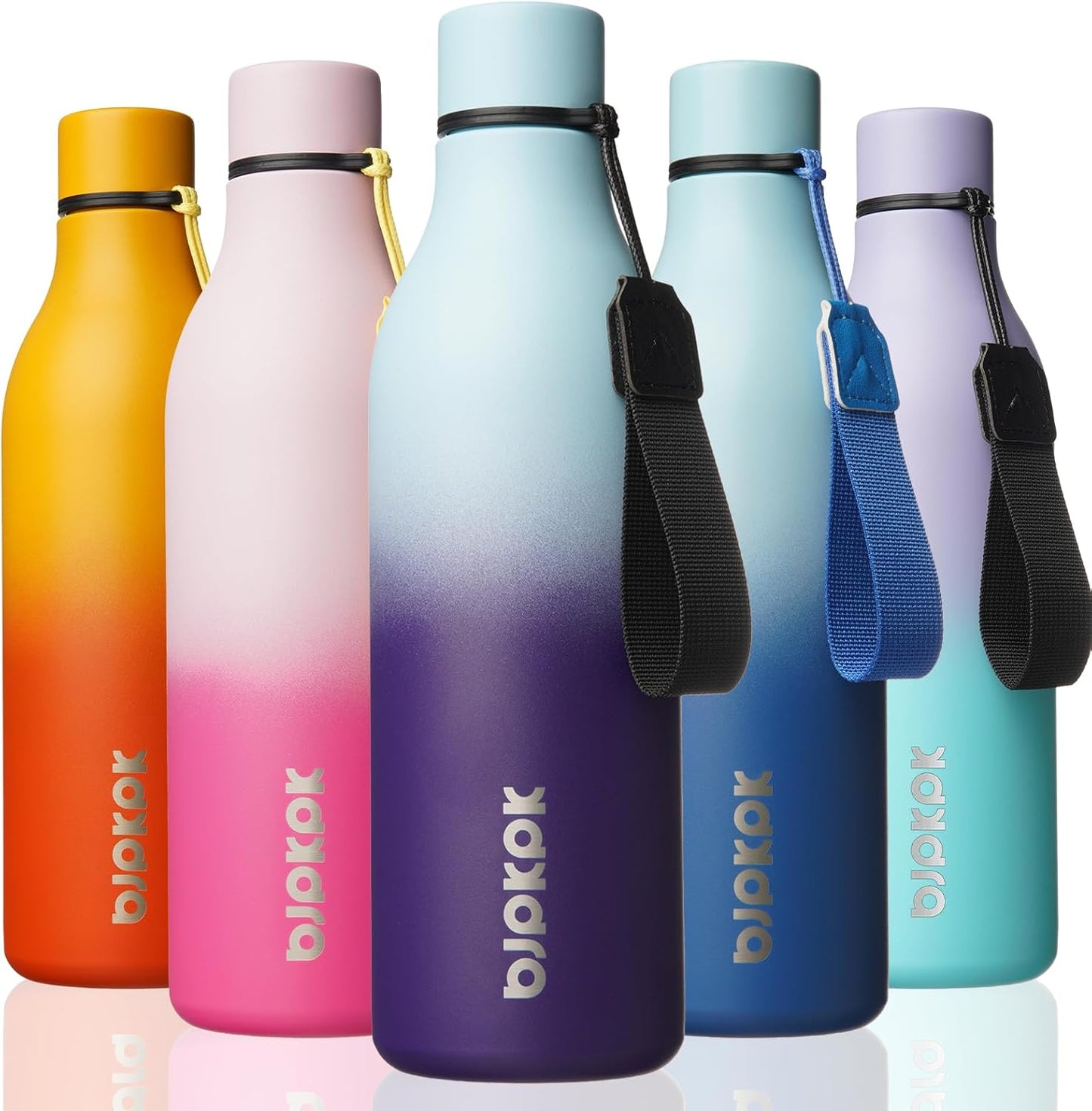 18oz Insulated Water Bottle, Stainless Steel Bottle with Carry Strap | Keep Cold & Hot Vacuum Insulation, Leak-Proof BPA-Free Design, Slim Bottle Fits Most Cup Holders for Gym, Office & Travel - Colors B