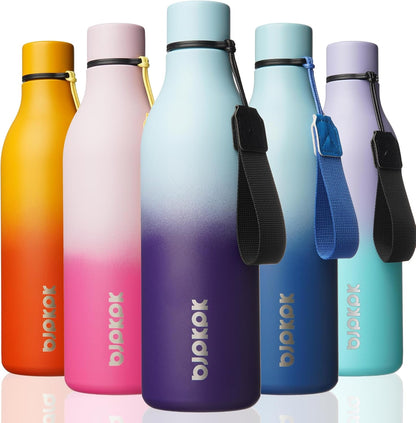 18oz Insulated Water Bottle, Stainless Steel Bottle with Carry Strap | Keep Cold & Hot Vacuum Insulation, Leak-Proof BPA-Free Design, Slim Bottle Fits Most Cup Holders for Gym, Office & Travel - Colors B