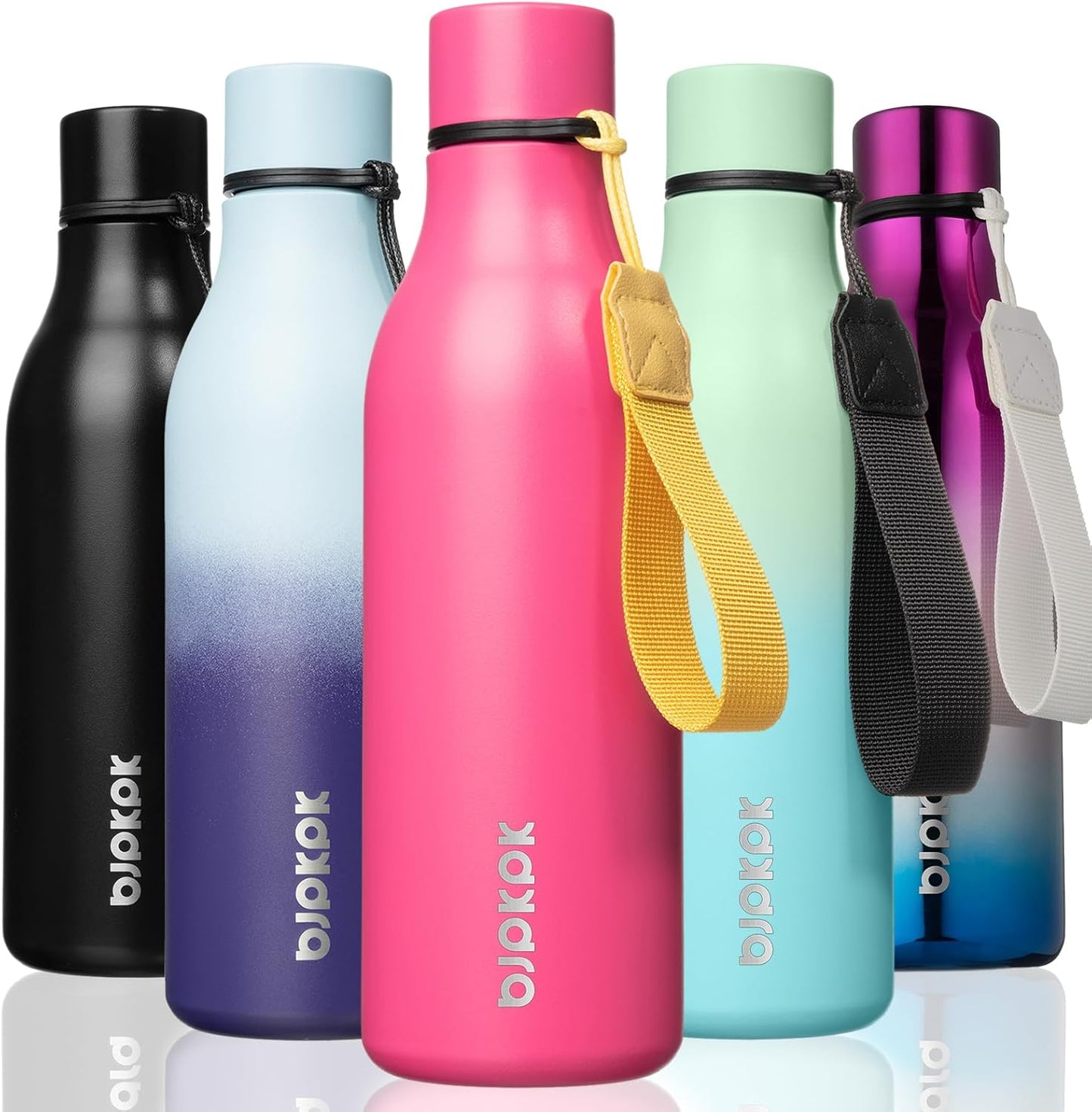 18oz Insulated Water Bottle, Stainless Steel Bottle with Carry Strap | Keep Cold & Hot Vacuum Insulation, Leak-Proof BPA-Free Design, Slim Bottle Fits Most Cup Holders for Gym, Office & Travel - Colors B