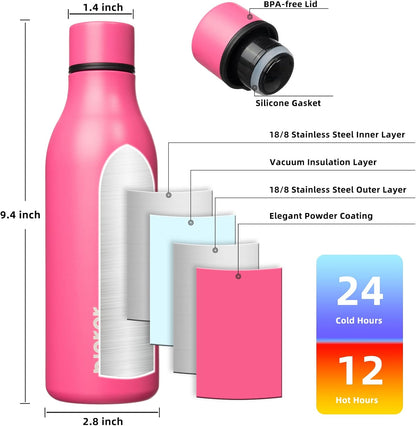 18oz Insulated Water Bottle, Stainless Steel Bottle with Carry Strap | Keep Cold & Hot Vacuum Insulation, Leak-Proof BPA-Free Design, Slim Bottle Fits Most Cup Holders for Gym, Office & Travel - Colors B