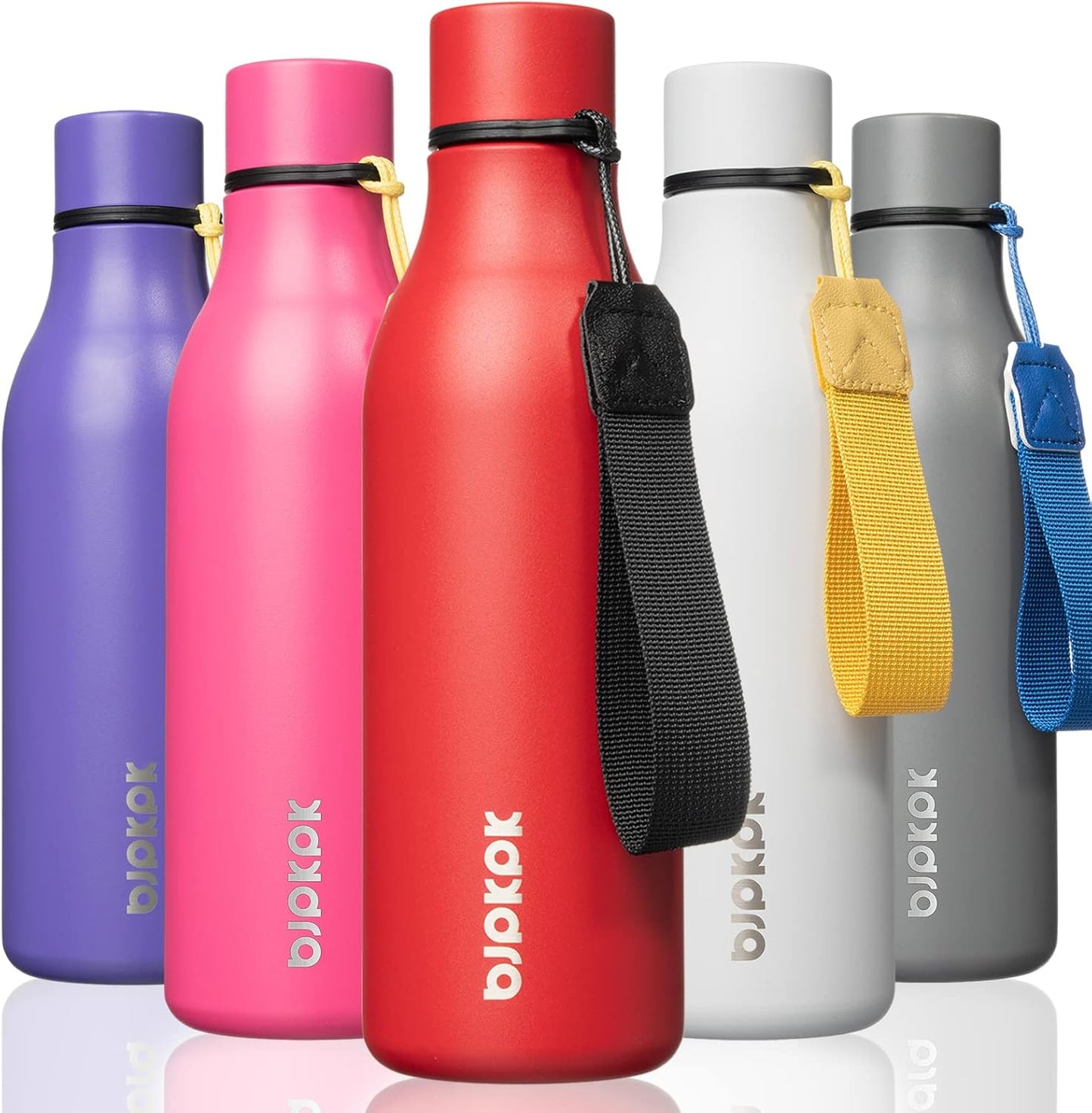 18oz Insulated Water Bottle, Stainless Steel Bottle with Carry Strap | Keep Cold & Hot Vacuum Insulation, Leak-Proof BPA-Free Design, Slim Bottle Fits Most Cup Holders for Gym, Office & Travel - Colors B