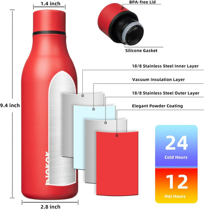18oz Insulated Water Bottle, Stainless Steel Bottle with Carry Strap | Keep Cold & Hot Vacuum Insulation, Leak-Proof BPA-Free Design, Slim Bottle Fits Most Cup Holders for Gym, Office & Travel - Colors B