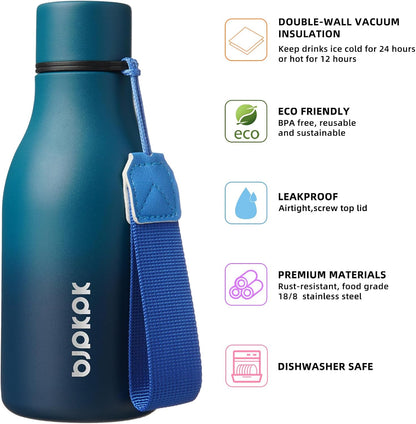 18oz Insulated Water Bottle, Stainless Steel Bottle with Carry Strap | Keep Cold & Hot Vacuum Insulation, Leak-Proof BPA-Free Design, Slim Bottle Fits Most Cup Holders for Gym, Office & Travel - Colors B