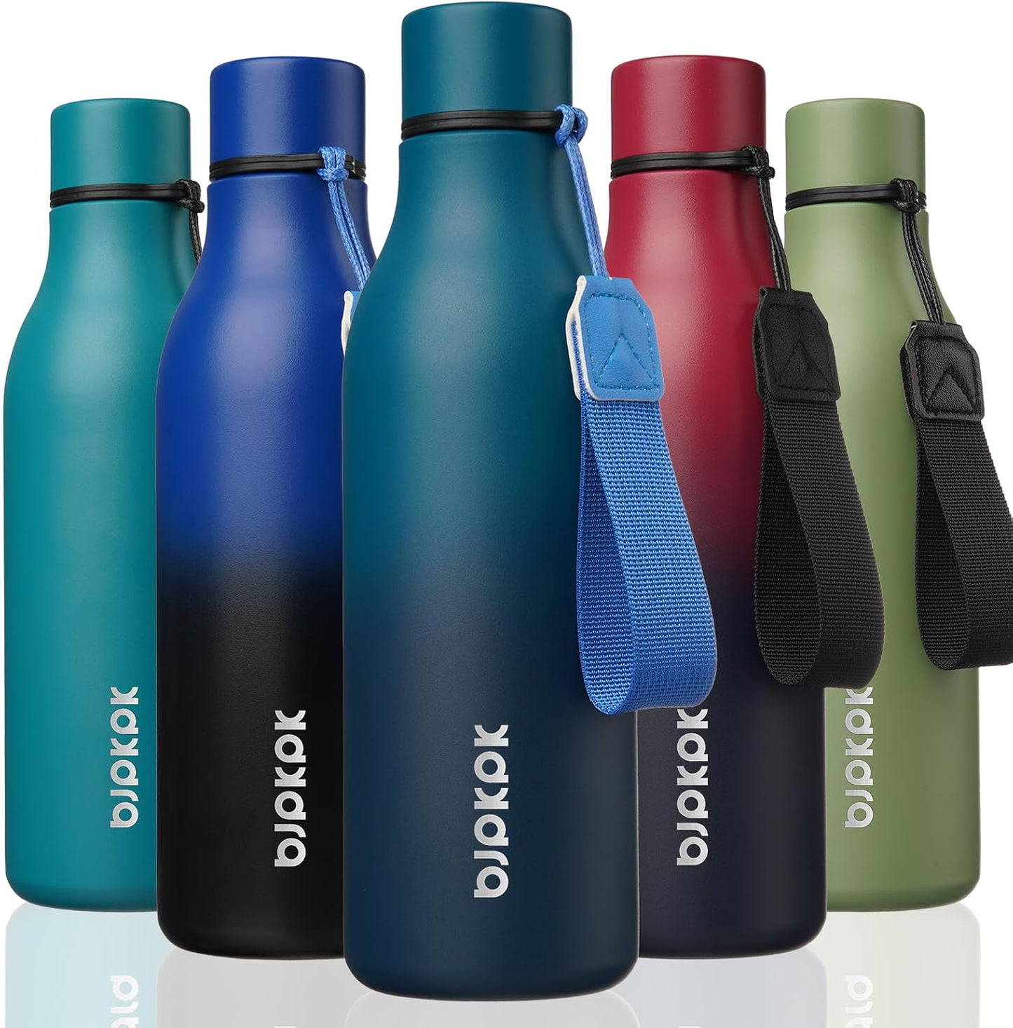 18oz Insulated Water Bottle, Stainless Steel Bottle with Carry Strap | Keep Cold & Hot Vacuum Insulation, Leak-Proof BPA-Free Design, Slim Bottle Fits Most Cup Holders for Gym, Office & Travel - Colors B